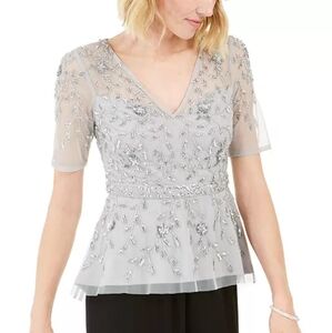NWT: Beautiful Adrianna Papell Beaded Illusion Top